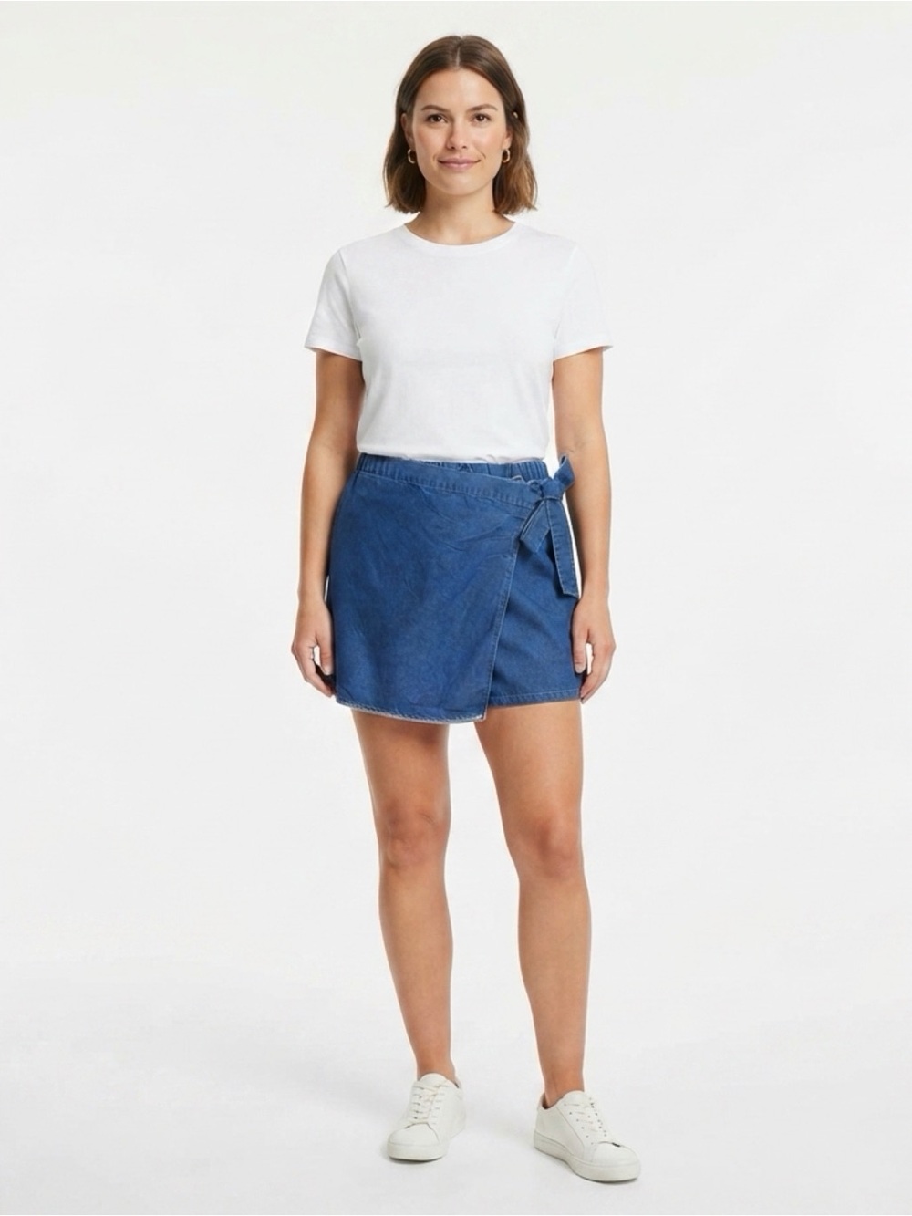 SHEIN Curve Blue Denim Look Wrap Skort Tie Waist Plus Size 0XL